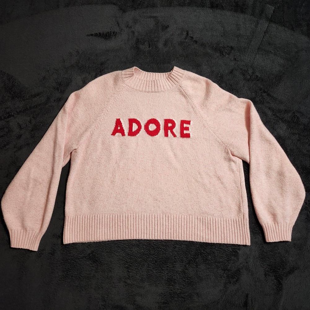 Old Navy SoSoft Pink Adore Graphic Sweater Womens Large Crewneck Raglan Knit